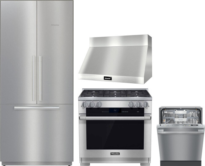 Miele 4 Piece Kitchen Appliances Package with French Door Refrigerator, Dual Fuel Range and Dishwasher in Stainless Steel MIRERADWRH3111