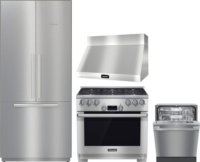 4 Piece Kitchen Appliances Package with French Door Refrigerator, Gas Range and Dishwasher in Stainless Steel - Miele MIRERADWRH3112