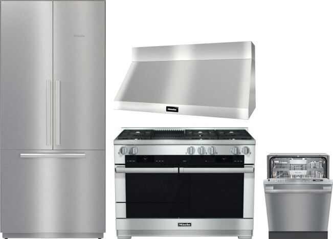 4 Piece Kitchen Appliances Package with French Door Refrigerator, Dual Fuel Range and Dishwasher in Stainless Steel - Miele MIRERADWRH3118