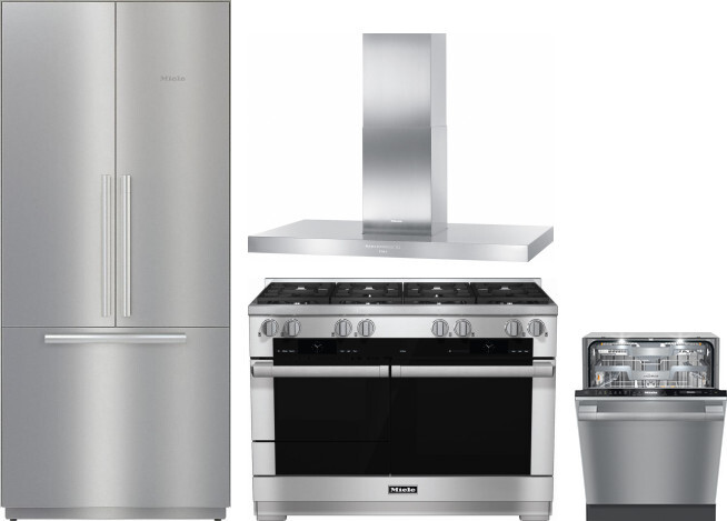Miele 4 Piece Kitchen Appliances Package with French Door Refrigerator, Dual Fuel Range and Dishwasher in Stainless Steel MIRERADWRH3119