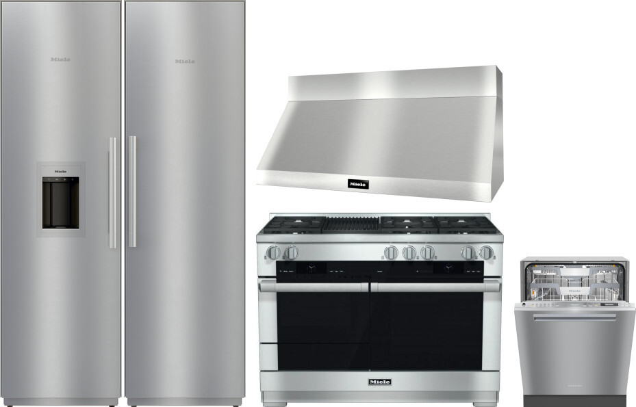 Miele 9 Piece Kitchen Appliances Package with Column Refrigerator, Column Refrigerator, Dual Fuel Range, Dual Fuel Range, Dishwasher and Dishwasher in