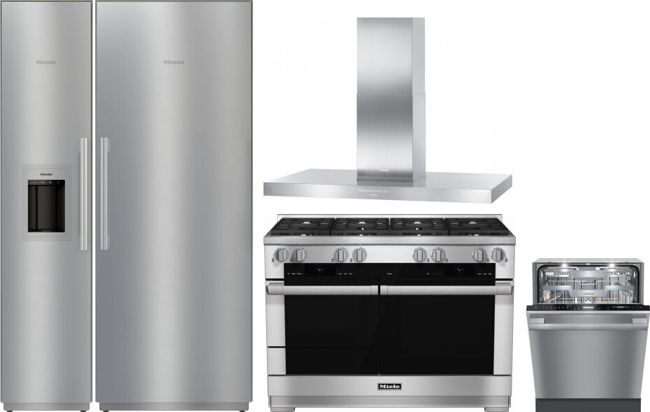 Miele 5 Piece Kitchen Appliances Package with Column Refrigerator, Dual Fuel Range and Dishwasher in Panel Ready MIREFRRADWRH118