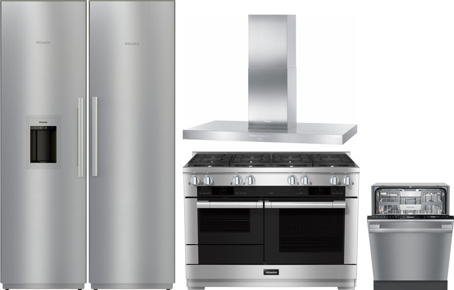 5 Piece Kitchen Appliances Package with Column Refrigerator, Dual Fuel Range and Dishwasher in Stainless Steel - Miele MIREFRRARHDW1