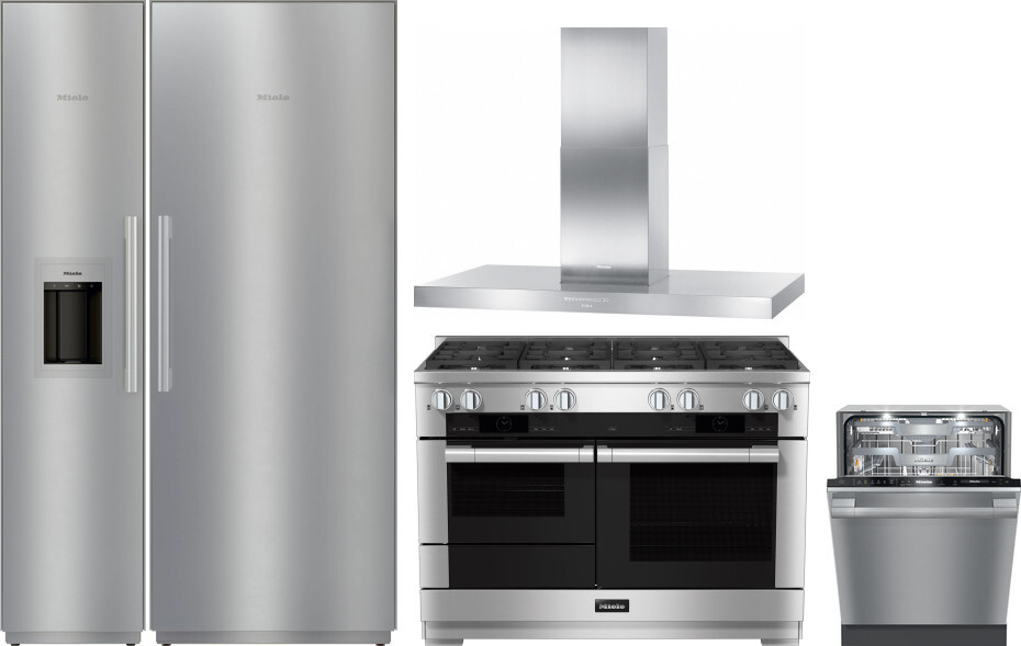 Miele 5 Piece Kitchen Appliances Package with Column Refrigerator, Dual Fuel Range and Dishwasher in Panel Ready MIREFRRARHDW2