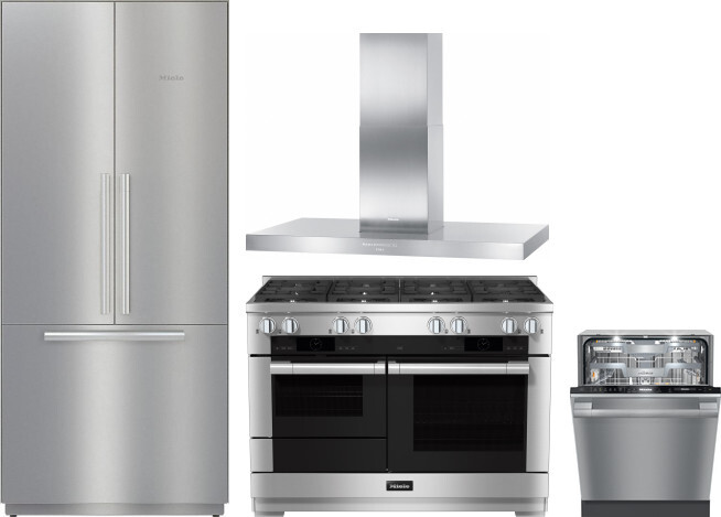 Miele 4 Piece Kitchen Appliances Package with French Door Refrigerator, Dual Fuel Range and Dishwasher in Stainless Steel MIRERARHDW1