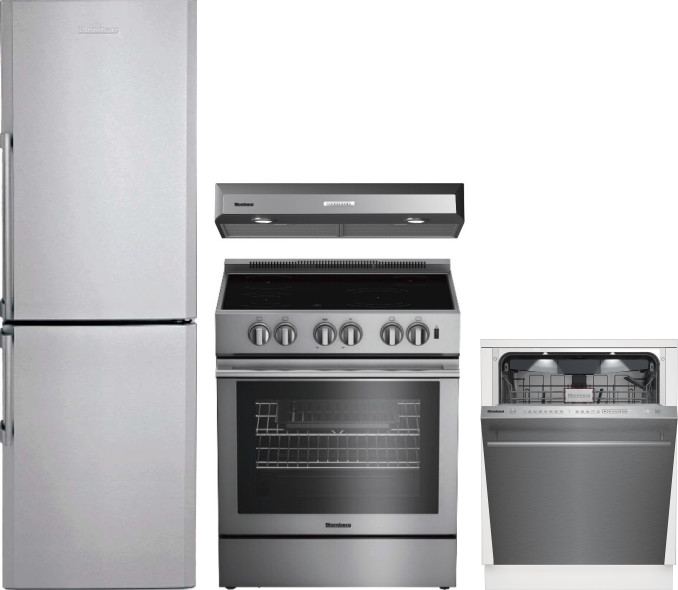 Blomberg 4 Piece Kitchen Appliances Package with Bottom Freezer Refrigerator, Electric Range and Dishwasher in Stainless Steel BLRERADWRH639