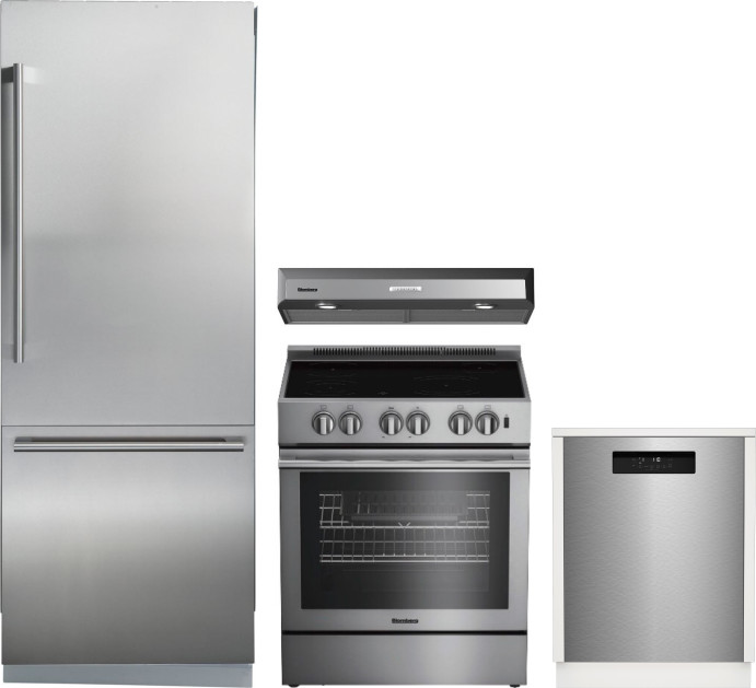 Blomberg 4 Piece Kitchen Appliances Package with Bottom Freezer Refrigerator, Electric Range and Dishwasher in Stainless Steel BLRERADWRH643
