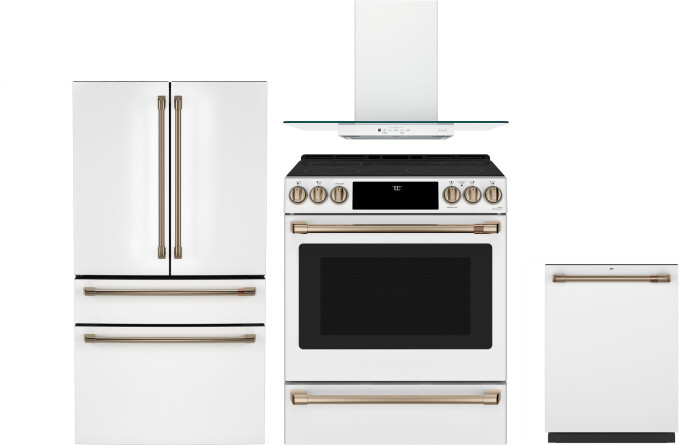 Cafe 4 Piece Kitchen Appliances Package with French Door Refrigerator, Electric Range and Dishwasher in Matte White CAFRERADWRH786