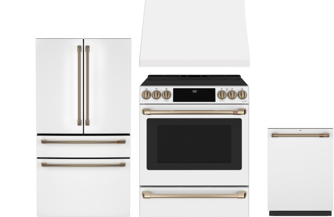 Cafe 4 Piece Kitchen Appliances Package with French Door Refrigerator, Induction Range and Dishwasher in Matte White CAFRERADWRH787