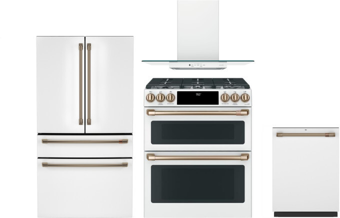 Cafe 4 Piece Kitchen Appliances Package with French Door Refrigerator, Dual Fuel Range and Dishwasher in Matte White CAFRERADWRH788