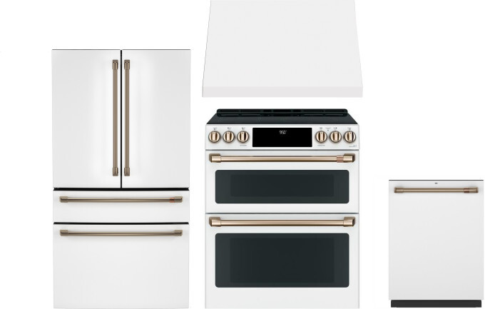 Cafe 4 Piece Kitchen Appliances Package with French Door Refrigerator, Induction Range and Dishwasher in Matte White CAFRERADWRH789