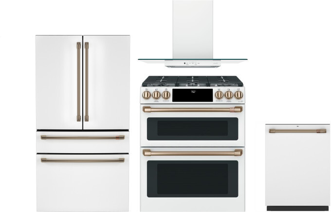 Cafe 4 Piece Kitchen Appliances Package with French Door Refrigerator, Gas Range and Dishwasher in Matte White CAFRERADWRH790