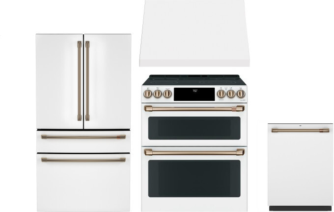 Cafe 4 Piece Kitchen Appliances Package with French Door Refrigerator, Electric Range and Dishwasher in Matte White CAFRERADWRH791