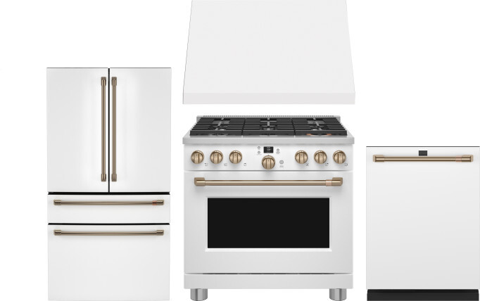 Cafe 4 Piece Kitchen Appliances Package with French Door Refrigerator, Dual Fuel Range and Dishwasher in Matte White CAFRERADWRH795
