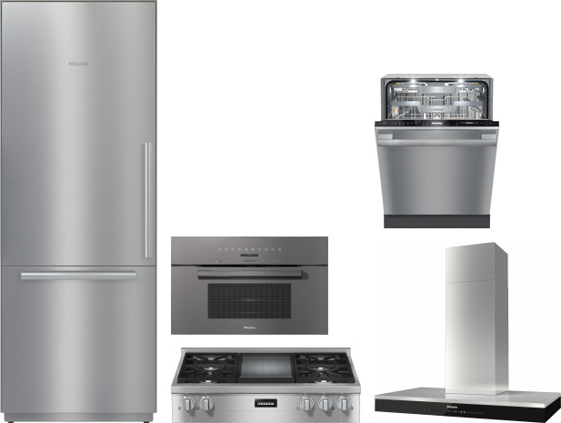 Miele 5 Piece Kitchen Appliances Package with Bottom Freezer Refrigerator and Dishwasher in Stainless Steel MIRECTWODWRH559
