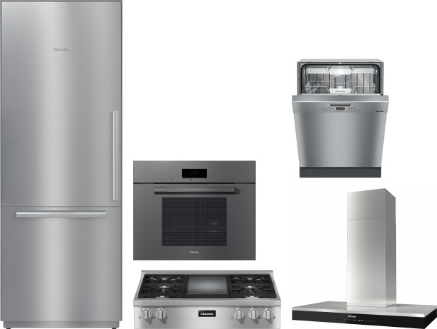 Miele 5 Piece Kitchen Appliances Package with Bottom Freezer Refrigerator and Dishwasher in Stainless Steel MIRECTWODWRH563