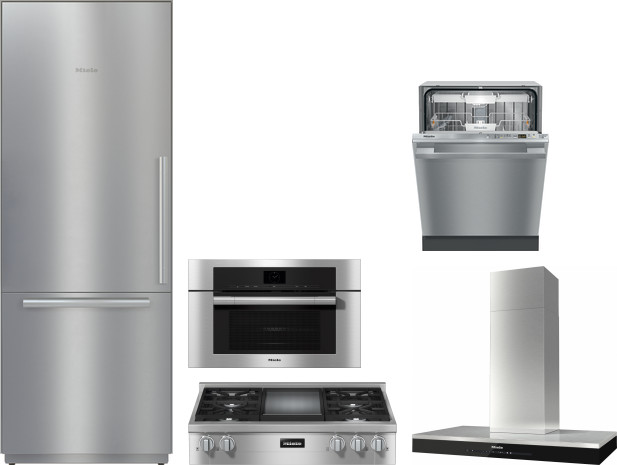 Miele 5 Piece Kitchen Appliances Package with Bottom Freezer Refrigerator and Dishwasher in Stainless Steel MIRECTWODWRH570