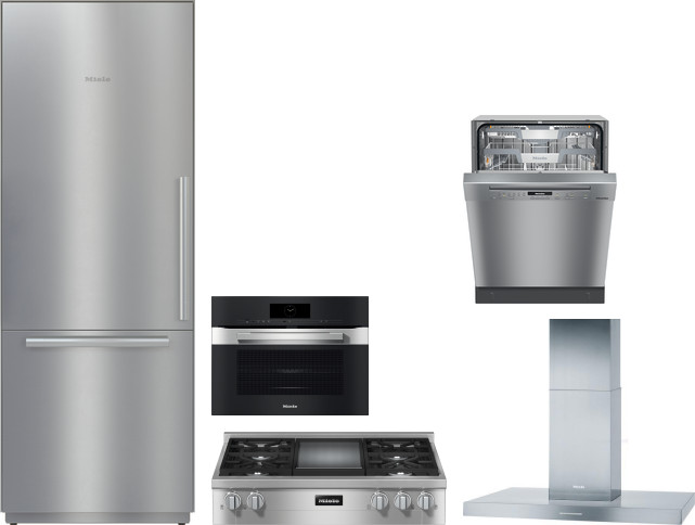 Miele 5 Piece Kitchen Appliances Package with Bottom Freezer Refrigerator and Dishwasher in Stainless Steel MIRECTWODWRH578