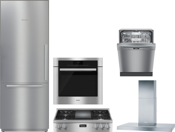 Miele 5 Piece Kitchen Appliances Package with Bottom Freezer Refrigerator and Dishwasher in Stainless Steel MIRECTWODWRH588