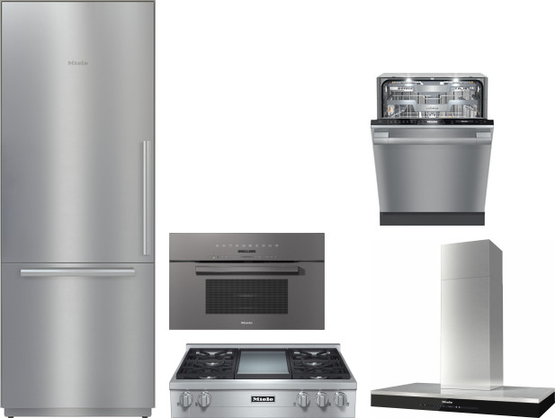 Miele 5 Piece Kitchen Appliances Package with Bottom Freezer Refrigerator and Dishwasher in Stainless Steel MIRECTWODWRH589