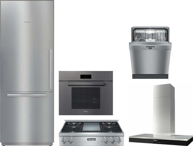 Miele 5 Piece Kitchen Appliances Package with Bottom Freezer Refrigerator and Dishwasher in Stainless Steel MIRECTWODWRH593