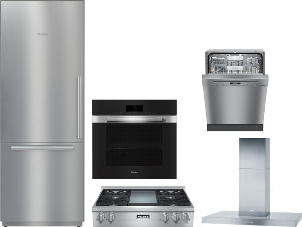 Miele 5 Piece Kitchen Appliances Package with Bottom Freezer Refrigerator and Dishwasher in Stainless Steel MIRECTWODWRH596