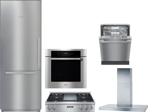 Miele 5 Piece Kitchen Appliances Package with Bottom Freezer Refrigerator and Dishwasher in Stainless Steel MIRECTWODWRH601