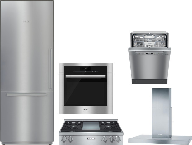 Miele 5 Piece Kitchen Appliances Package with Bottom Freezer Refrigerator and Dishwasher in Stainless Steel MIRECTWODWRH618