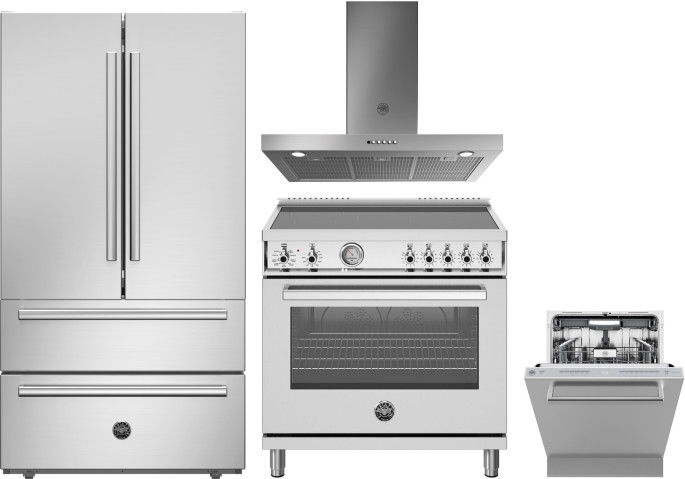 Bertazzoni 4 Piece Kitchen Appliances Package with French Door Refrigerator, Induction Range and Dishwasher in Stainless Steel BERERADWRH1171