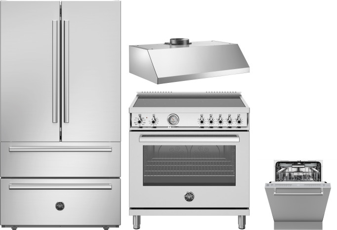 Bertazzoni 4 Piece Kitchen Appliances Package with French Door Refrigerator, Induction Range and Dishwasher in Stainless Steel BERERADWRH1179