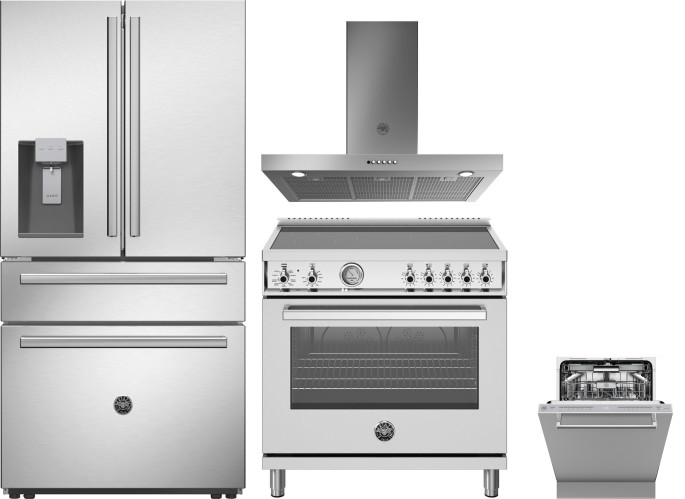 Bertazzoni 4 Piece Kitchen Appliances Package with French Door Refrigerator, Induction Range and Dishwasher in Stainless Steel BERERADWRH1180