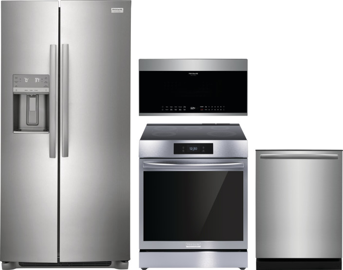 Frigidaire Gallery 4 Piece Kitchen Appliances Package with Side-by-Side Refrigerator, Induction Range, Dishwasher and Over the Range Microwave in Stai