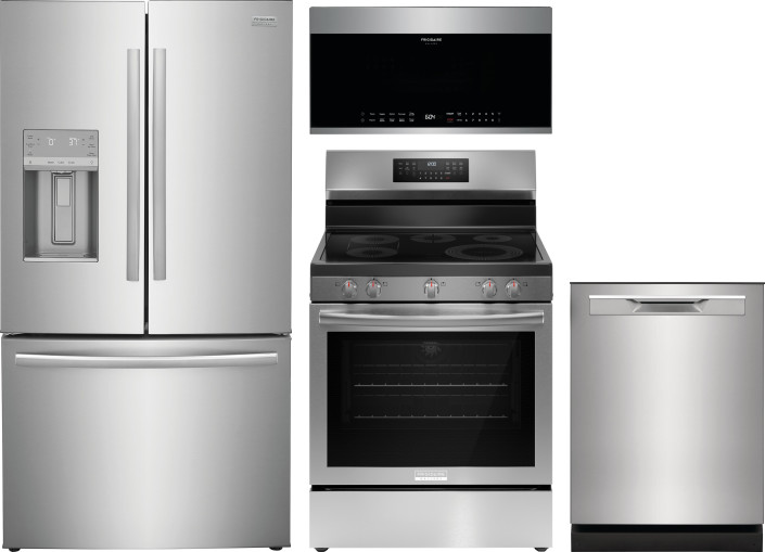 Frigidaire Gallery 4 Piece Kitchen Appliances Package with French Door Refrigerator, Electric Range, Dishwasher and Over the Range Microwave in Stainl