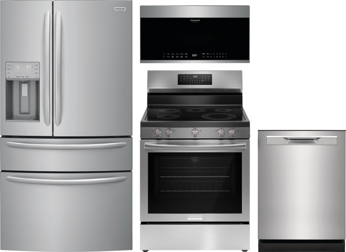 Frigidaire Gallery 4 Piece Kitchen Appliances Package with French Door Refrigerator, Electric Range, Dishwasher and Over the Range Microwave in Stainl