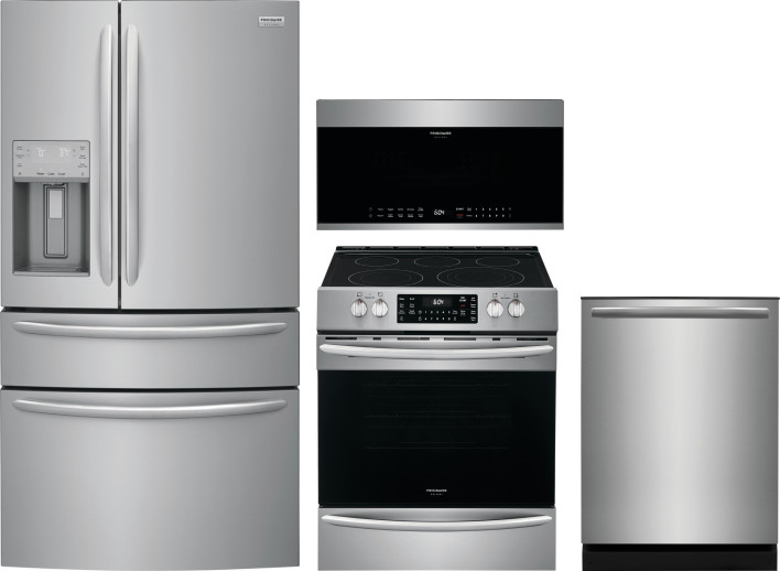 Frigidaire Gallery 4 Piece Kitchen Appliances Package with French Door Refrigerator, Electric Range, Dishwasher and Over the Range Microwave in Stainl