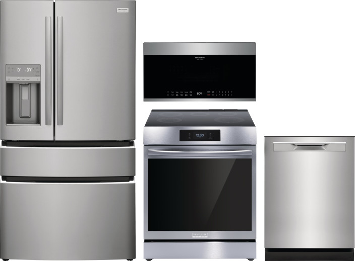 Frigidaire Gallery 4 Piece Kitchen Appliances Package with French Door Refrigerator, Induction Range, Dishwasher and Over the Range Microwave in Stain
