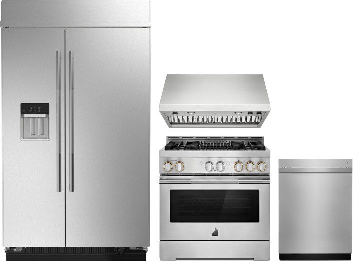 JennAir 4 Piece Kitchen Appliances Package with Side-by-Side Refrigerator, Gas Range and Dishwasher in Stainless Steel JARERADWRH808