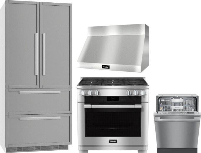 Miele 4 Piece Kitchen Appliances Package with French Door Refrigerator, Dual Fuel Range and Dishwasher in Panel Ready MIRERARHDW8
