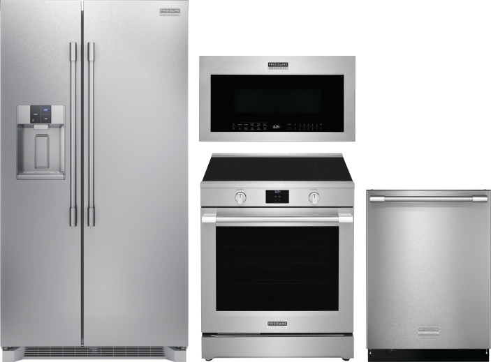 Frigidaire Professional 4 Piece Kitchen Appliances Package with Side-by-Side Refrigerator, Induction Range, Over the Range Microwave and Dishwasher in -  FRRERADWMW4583