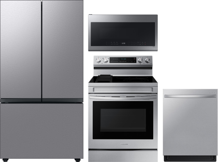 Samsung 4 Piece Kitchen Appliances Package with French Door Refrigerator, Electric Range, Dishwasher and Over the Range Microwave in Stainless Steel S -  SARERADWMW14183