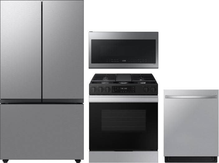 Samsung 4 Piece Kitchen Appliances Package with French Door Refrigerator, Gas Range, Dishwasher and Over the Range Microwave in Stainless Steel SARERA -  SARERADWMW14264