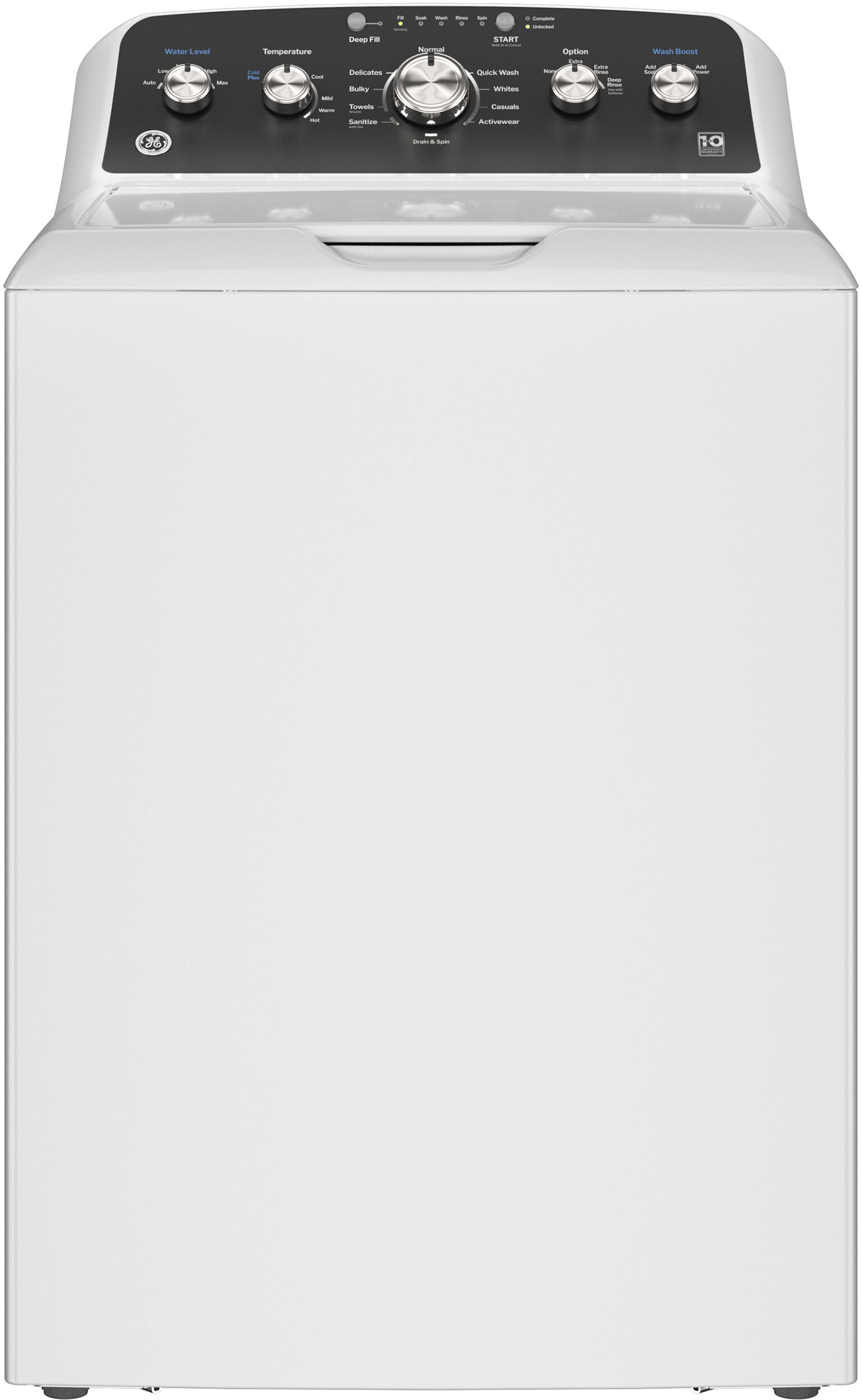 GE - 4.5 Cu. Ft. High-Efficiency Top Load Washer with Deep Fill and Cold Plus - White with Matte Black
