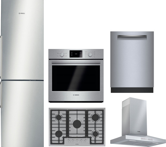 500 4 Piece Kitchen Appliances Package with Dishwasher in Stainless Steel - Bosch BORECTRHDWWO45