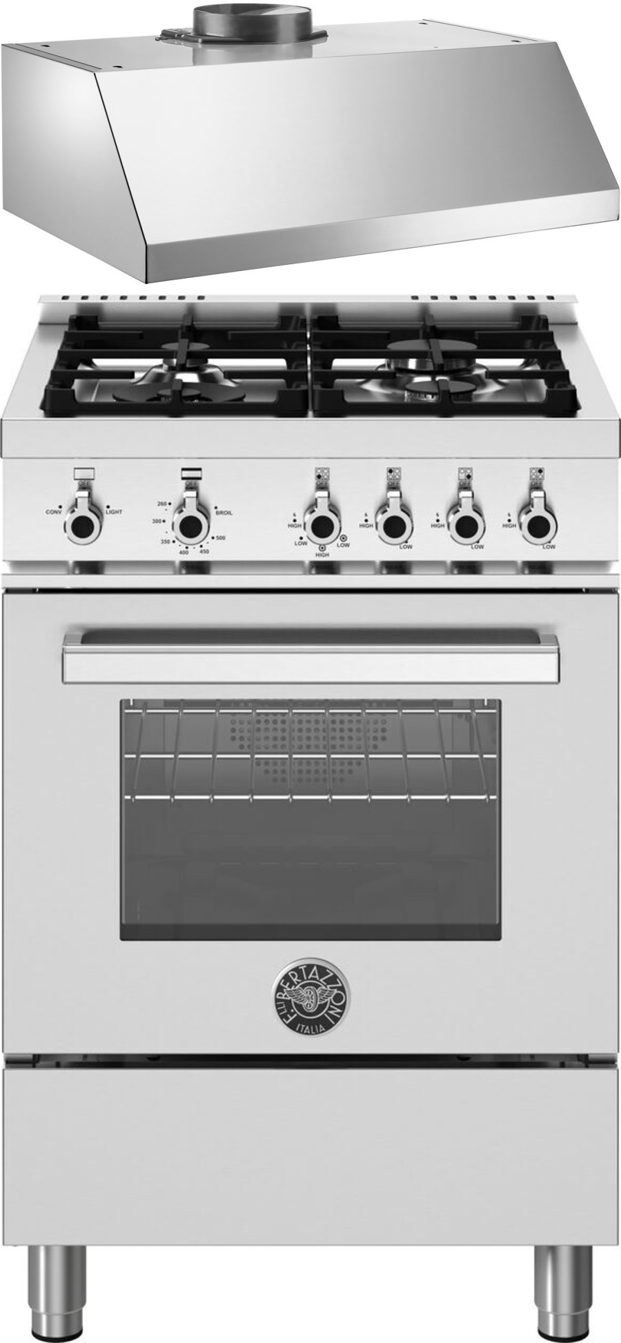 Bertazzoni Professional 2 Piece Kitchen Appliances Package with Gas Range in Stainless Steel BERARH219