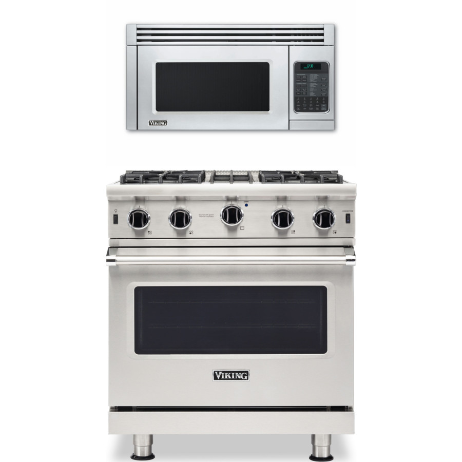 Viking 5 2 Piece Kitchen Appliances Package with Gas Range and Over the Range Microwave in Stainless Steel VIRAMW102