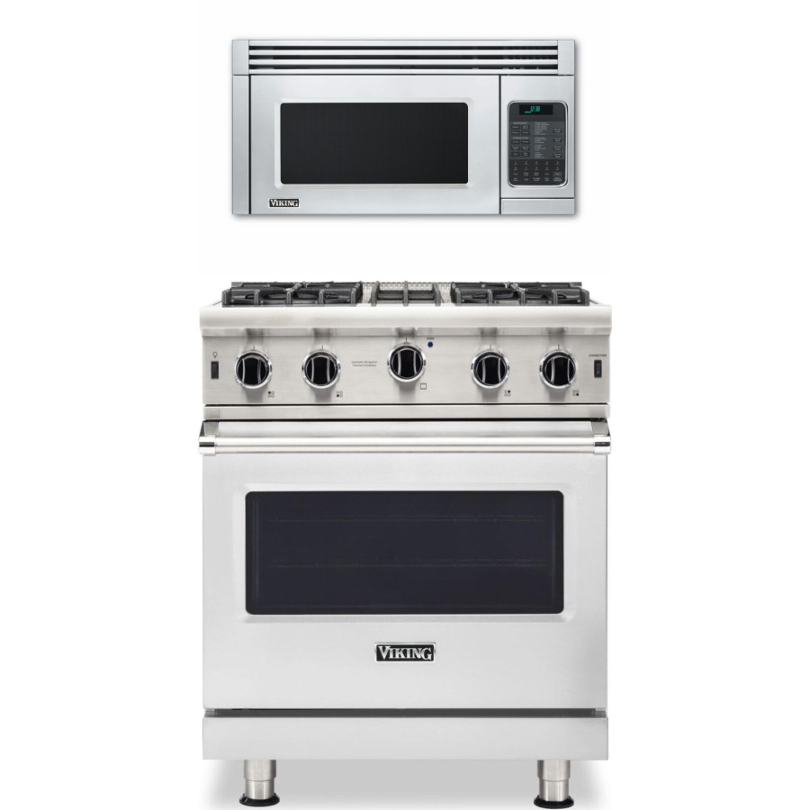 Viking 5 2 Piece Kitchen Appliances Package with Gas Range and Over the Range Microwave in Stainless Steel VIRAMW210