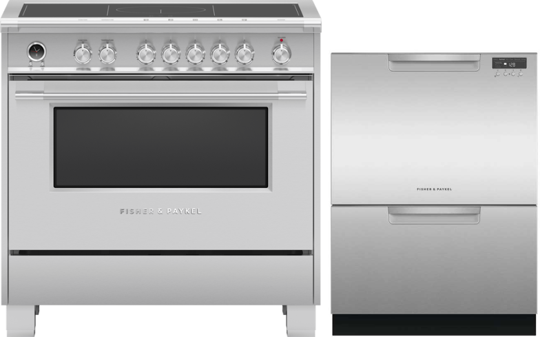 Fisher & Paykel 2 Piece Kitchen Appliances Package with Induction Range and Dishwasher in Stainless Steel FPRADW744