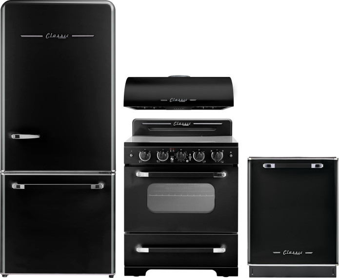 Unique Appliances 4 Piece Kitchen Appliances Package with Bottom Freezer Refrigerator, Electric Range and Dishwasher in Black UNIRERADWRH100
