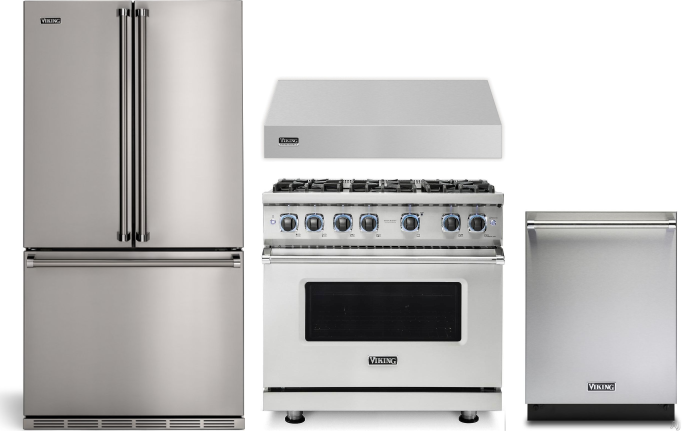Viking 4 Piece Kitchen Appliances Package with French Door Refrigerator, Gas Range and Dishwasher in Stainless Steel VIRERADWRH2447