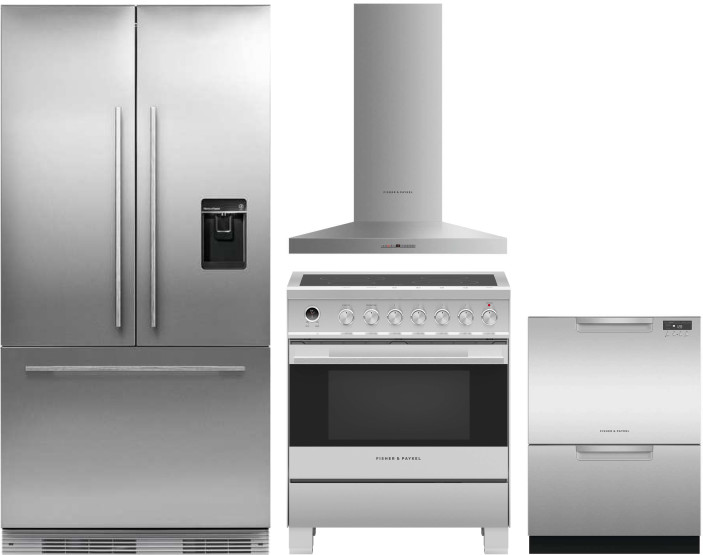 Fisher & Paykel Professional 4 Piece Kitchen Appliances Package with French Door Refrigerator, Electric Range and Dishwasher in Panel Ready FPRERADWRH